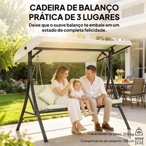 Baloiço de Jardim Exterior de 3 Lugares com Toldo Ajustável e Estrutura de Aço 202x115x168 cm Bege