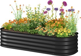Floreira elevada quadrada para horta, em aço, modular, para legumes, plantas e flores, dim. 150 x 62 x 30 cm, preto