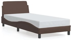 Estrutura cama c/ cabeceira 90x200 cm couro artificial castanho