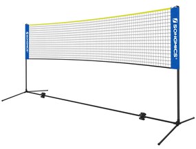 Rede de badminton regulável em altura 500 x 103 x 155 cm com saco de transporte azul-amarelo