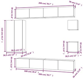 Conjunto móveis de TV 8 pcs madeira processada carvalho fumado