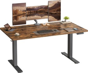 Secretária elétrica com regulação elétrica da altura, 140 x 80 x (72-120) cm, com porta USB-C castanha