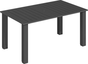 Outsunny Mesa de jardim para 4 a 6 pessoas, mesa de jantar exterior com furo para guarda-sol tampo em ripas 150 x 90 x 73 cm preto | Aosom Portugal