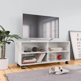 vidaXL Móvel de TV com rodas 90x35x35cm contraplacado branco brilhante