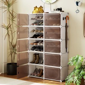 Sapateira com 10 compartimentos 95 x 32 x 155 cm com prateleiras removíveis Ganchos laterais e portas magnéticas branco