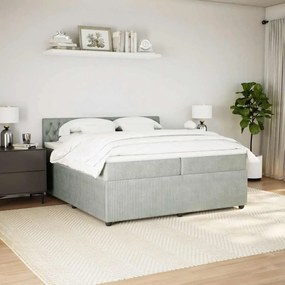 Cama com molas/colchão 200x200 cm veludo cinzento-claro