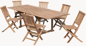 Conjunto de jantar para jardim em madeira de teca com orifício para guarda-sol Fun, conjunto de 7