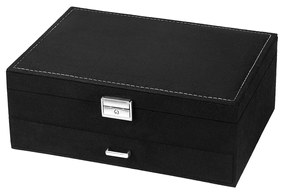 Caixa de joias SONGMICS, estojo para joias, 2 níveis com gaveta e chave, para anéis, relógios, colares e brincos, preto JBC156B01