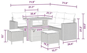 Conjunto de Sofá de Jardim de 8 Peças com Almofadas Preto em Rattan Po