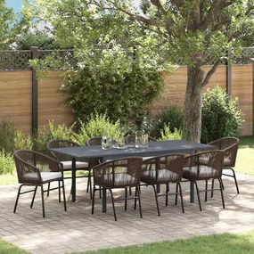 vidaXL Conjunto de jantar de jardim com 10 peças e almofadas de rattan sintético marrom