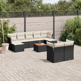 10 pcs conjunto sofás de jardim c/ almofadões vime PE preto