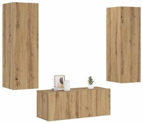 vidaXL armários TV montados na parede 3 pcs madeira carvalho artisiano