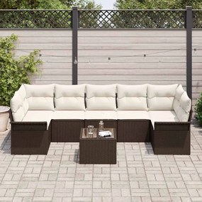 Conjunto de sofá de jardim de 8 peças com almofadas marrons em rattan