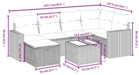 7 pcs conjunto de sofás jardim c/ almofadões vime PE castanho