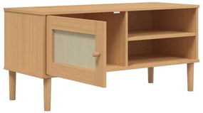 Móvel de TV SENJA aspeto vime 106x40x49cm pinho maciço castanho
