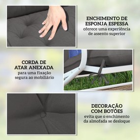 Almofada para Banco de Jardim ou para Baloiço de Jardim (NÃO INCLUIDOS) 120x110x12 cm de 2 Lugares com 6 Cordões de Fixação Preto