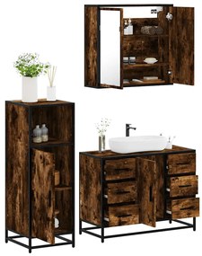 vidaXL 3 pcs conjunto de móveis WC madeira processada carvalho fumado
