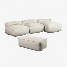 Sofá Chaise Longue Modular De 3 Peças E Puff Dojans Beige Semoline - Sklum