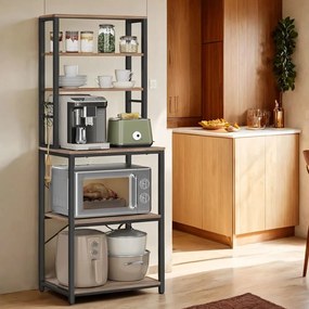 Estante de cozinha com 6 prateleiras e 6 ganchos 40 x 60 x 167 cm cinza + preto