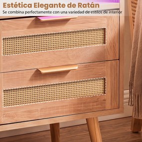 Mesa de Cabeceira, 45 x 35 x 61,5 cm, Estação de Carregamento Integrada, Natural