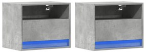 Mesas de cabeceira de parede c/ luzes LED 2pcs cinzento cimento