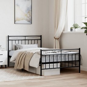 vidaXL Estrutura de cama com cabeceira e pés 100x200 cm metal preto