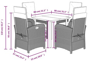 5 pcs conjunto de jantar p/ jardim c/ almofadões cinzento claro