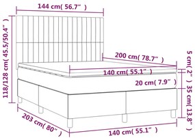 Cama box spring c/ colchão/LED 140x200cm tecido castanho-escuro