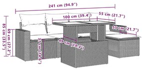 6 pcs conjunto sofás de jardim c/ almofadões vime PE preto