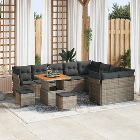 Conjunto de Sofá de Jardim de 12 Peças com Almofadas Cinza Rattan Sintético Acácia
