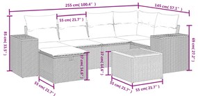 7 pcs conjunto de sofás p/ jardim c/ almofadões vime PE preto
