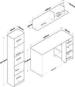 Secretária "Steven" E-1 com Prateleiras e Estante - 120 x 161.8 x 50 c