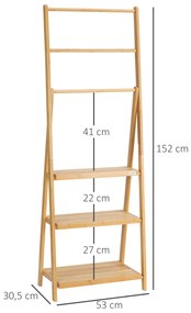 Toalheiro de Pé de Bambu com 3 Barras Toalheiro Dobrável com 3 Prateleiras de Armazenamento para Casa de Banho Lavanderia 53x30,5x152cm Madeira