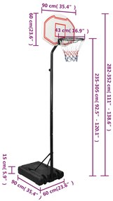 Tabela de basquetebol 282-352 cm polietileno branco
