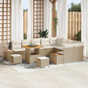 Conjunto de Sofá de Jardim de 12 Peças com Almofadas Bege Vime Sintético Acácia