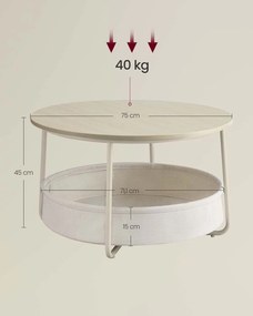 Mesa de centro redonda com cesto em tecido 75 x 45 cm bege natural + branco creme