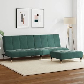 vidaXL Sofá-cama 2 lugares c/ apoio de pés veludo verde-escuro