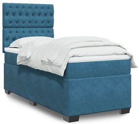 Cama boxspring com colchão 90x200 cm veludo azul