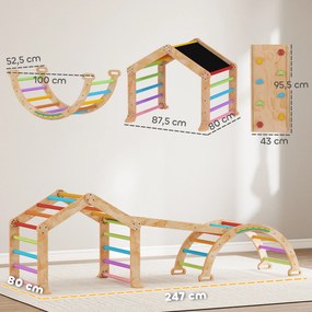 Triângulo de escalada para crianças com rampa reversível, escorrega basculante e estrutura de escalada multicolorida