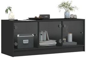 Móvel de TV c/ portas de vidro 102x37x42 cm preto