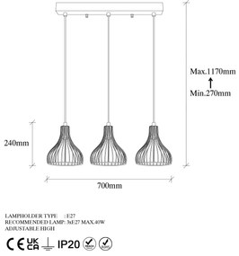 Chandelier Telyildo – Dourado Brilhante – 70 x 20 x 117 cm