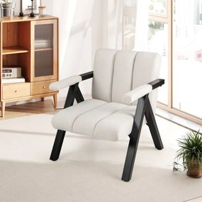 Poltrona lounge acolchoada com braços e estrutura em metal moderna Bege e Preto
