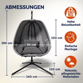 Cadeira suspensa Alvie 190 x 140 x 110 cm Cinzento