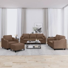 4 pcs conjunto de sofás com almofadas tecido castanho