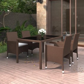 vidaXL 5pcs conj. de jantar p/ jardim vidro temperado/vime PE castanho