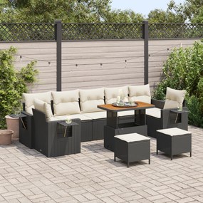 Conjunto de Sofá para Jardim vidaXL com Almofadas Preto Rattan Acácia,