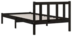 Estrutura de cama pequena solteiro 75x190 cm pinho maciço preto