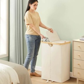 Cesto para roupa suja com dois compartimentos (150L) 52 x 38,5 x 75 cm Creme + Bege natural