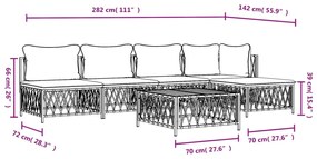 6 pcs conjunto lounge de jardim com almofadões aço antracite