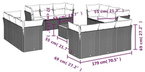 13 pcs conjunto de sofás de jardim com almofadões vime PE preto